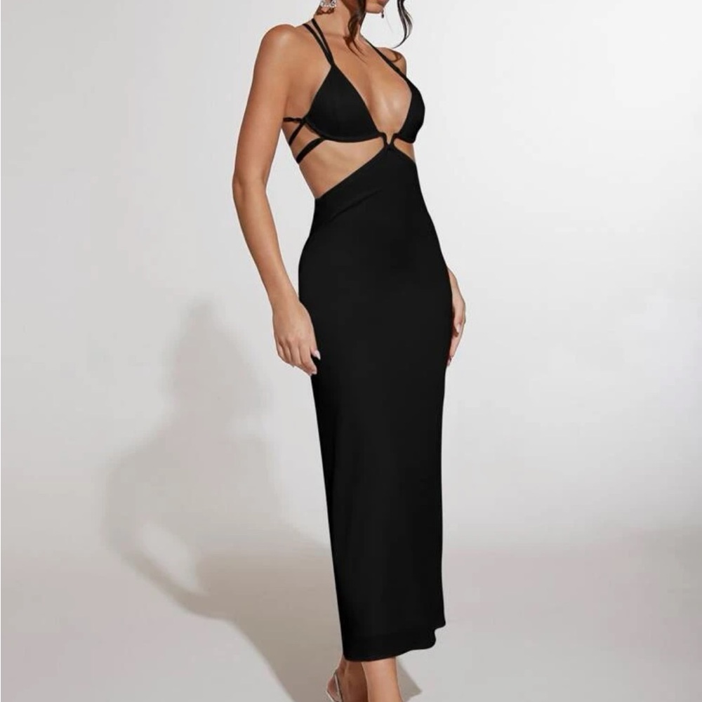 SHEIN BAE Halter Neck Lace-up Backless Dress